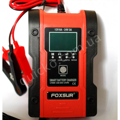 Автоматическое зарядное устройство FOXSUR 12V 6A/24V 3A для зарядки, восстановления, и десульфатации ВСЕХ типов автомобильных аккумуляторов включая ЛИТИЕВЫЕ